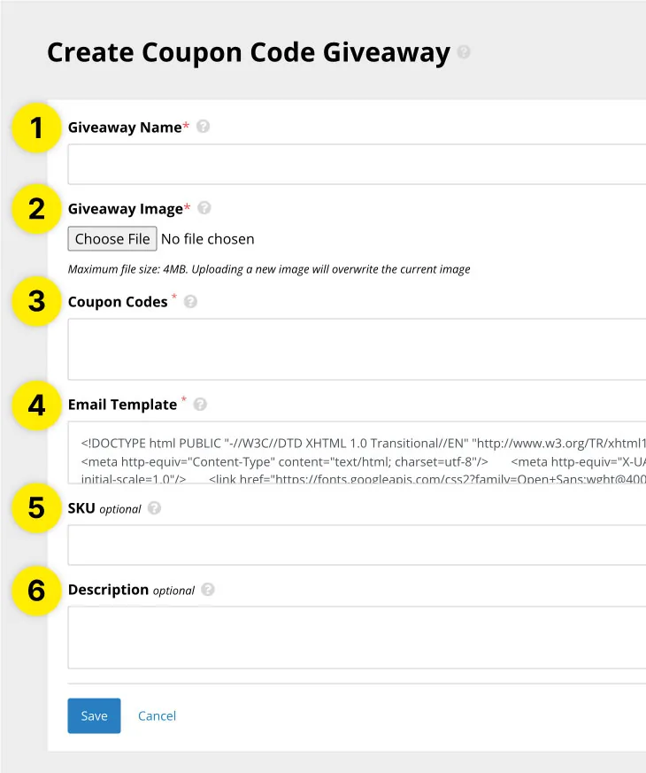 Complete the fields to create a coupon giveaway