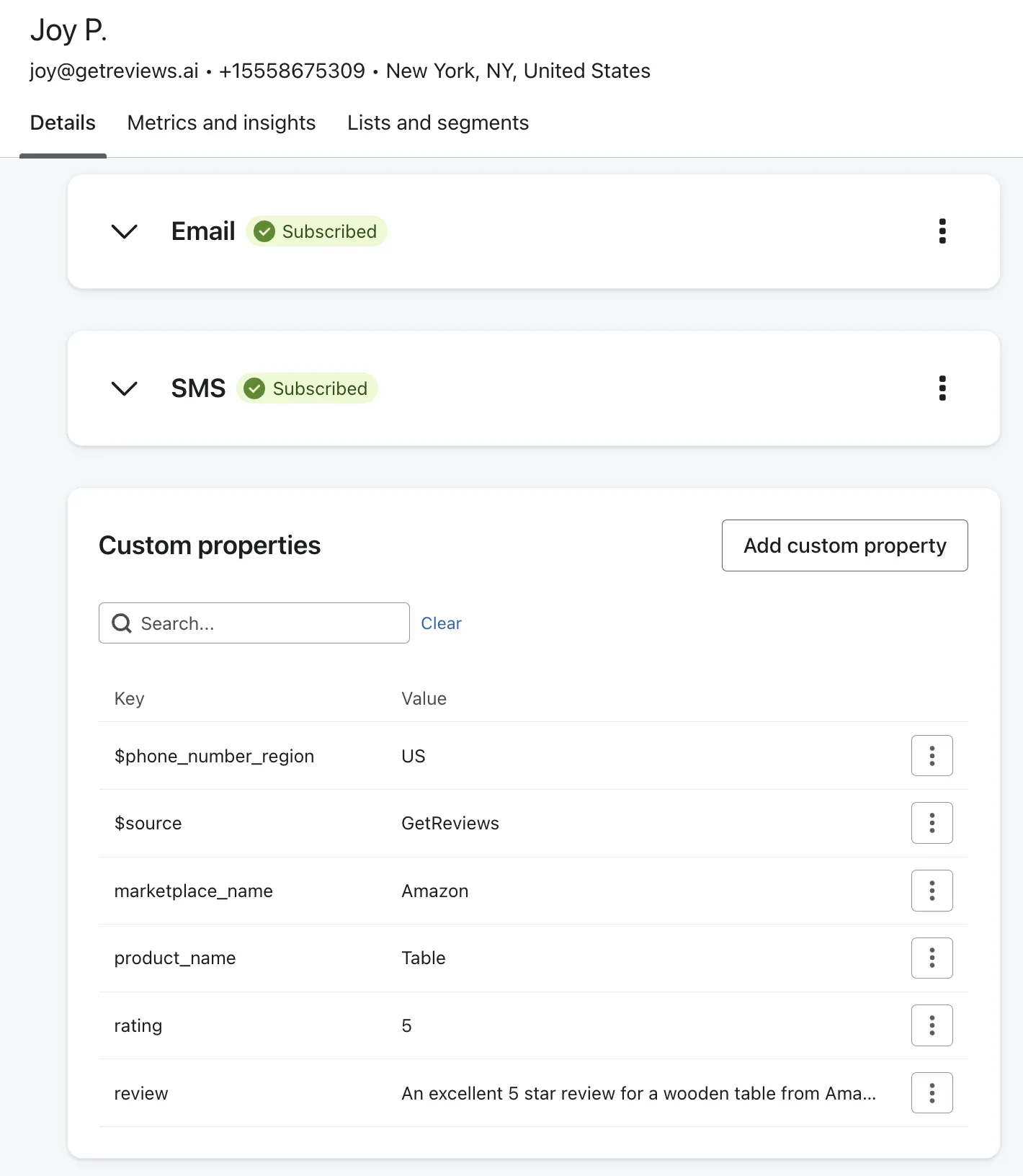 GetReviews $source property on Klaviyo
