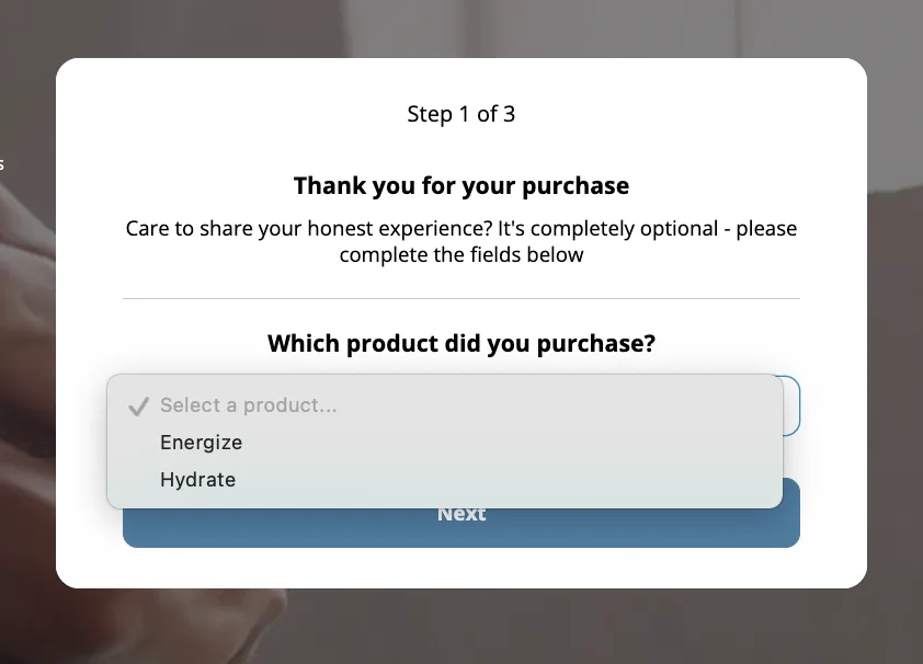 Updated Survey with Multiple Products in Dropdown